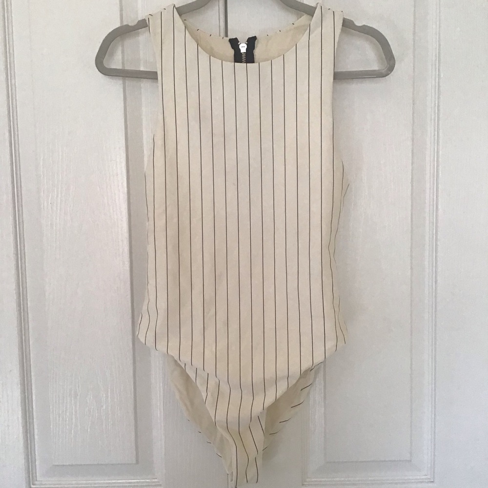 Striped Cream High-Neck One-Piece Swimsuit